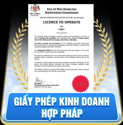nhà cái f8bet khẳng định uy tín với giấy phép quốc tế